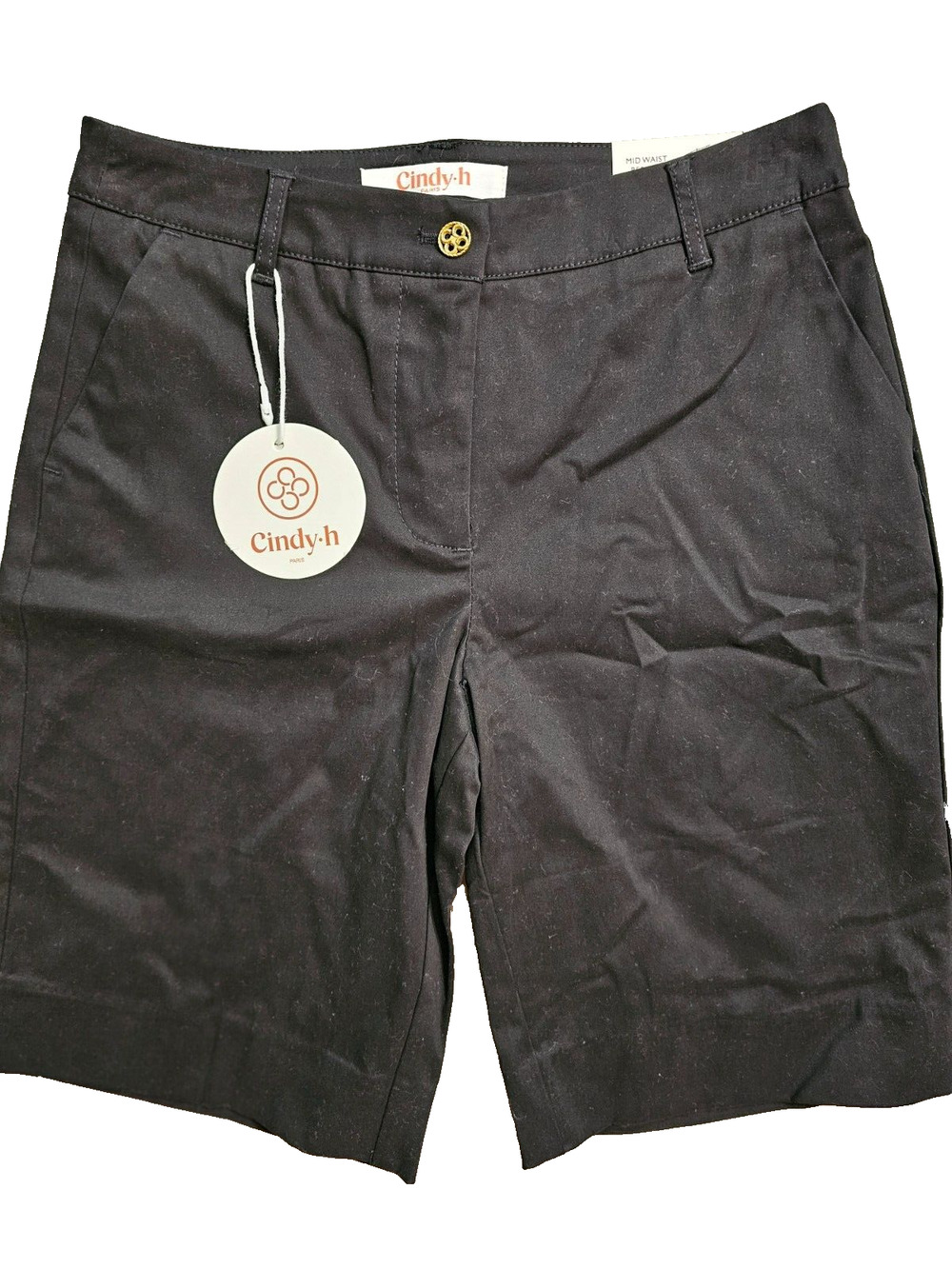 Cindy H Paris Women Black Mid Waist Bermuda Shorts Cotton Velvet Material Size M
